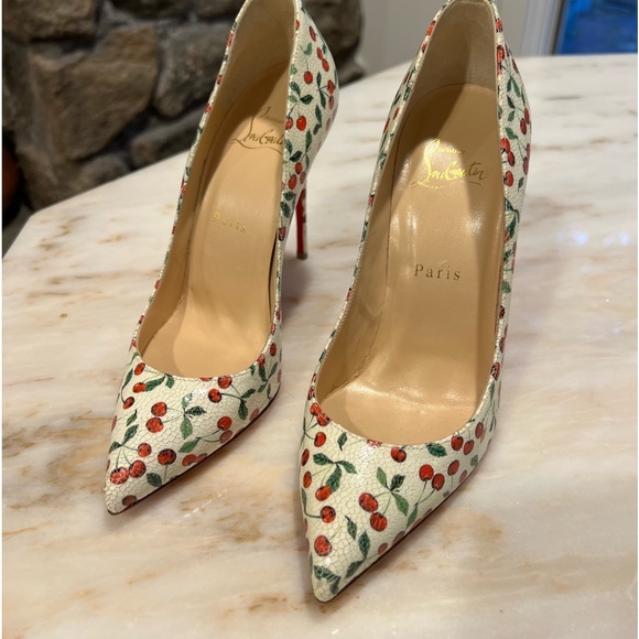 Authentic Christian Louboutin PIGALLE FOLLIES 100 pumps cherry print EU37/US6.5 - Picture 3 of 13